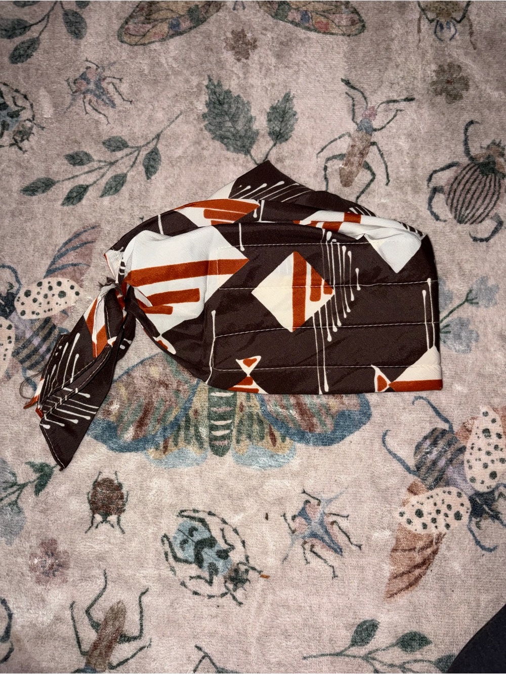 Vintage 1970s Brown Rust Geometric Print Polyester Soul Cap